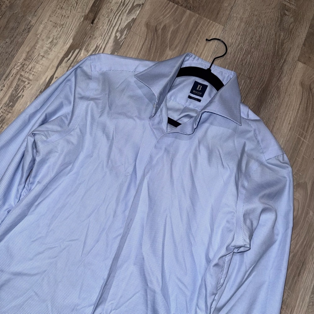 Boggi Milano Shirt Mens 41 Light Blue Slim Fit Micro Check Cotton